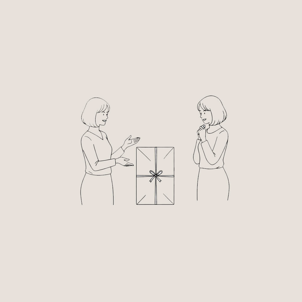 Illustration: zwei Personen bei der Übergabe eines verpackten Kunstwerks – Schritt Lieferung.